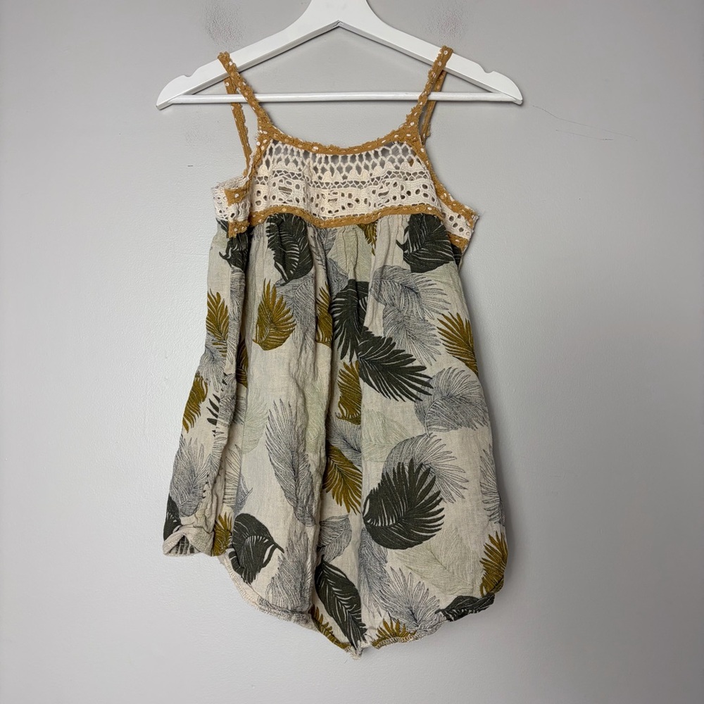 Easel Los Angeles Linen Blend Palm Fronds Cream Boho Tank Top Women's Small